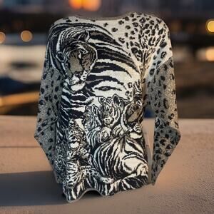 Vintage | Lisa Original | Tiger Sweater | Metallic| 80s 90s | Mob Wife | Glam